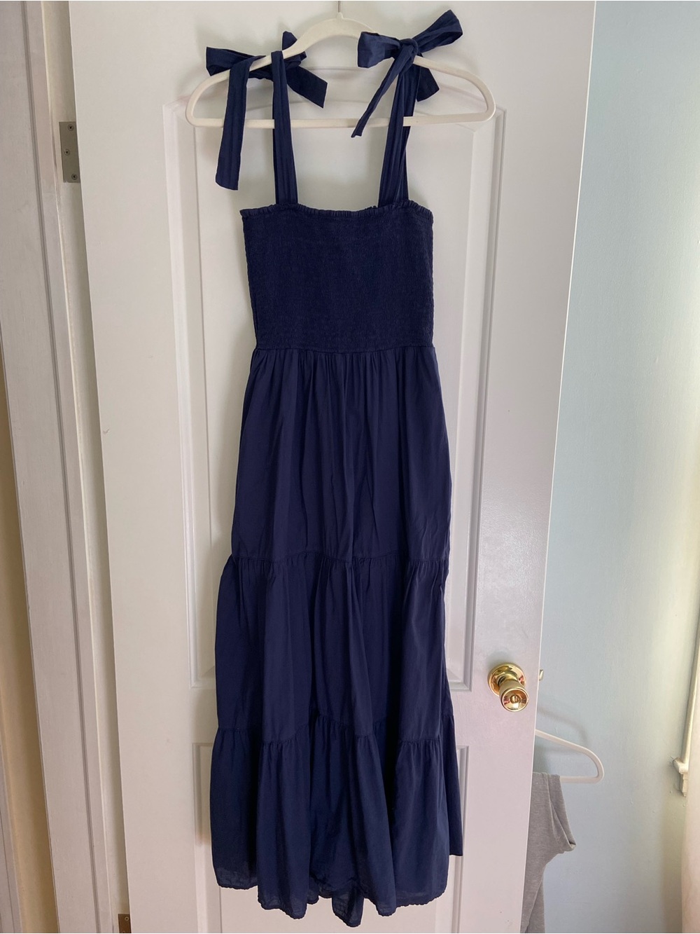 XiRENA Navy Lorraine Smocked Tie-Shoulder Tiered Maxi Dress